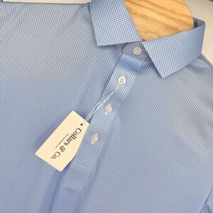 Collars & Co Semi Spread Polo Shirt Mens S Relaxed Blue Houndstooth Performance